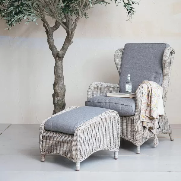 Creative CoOp Natural Wicker and Aluminum Accent Chair with Ottoman Grey