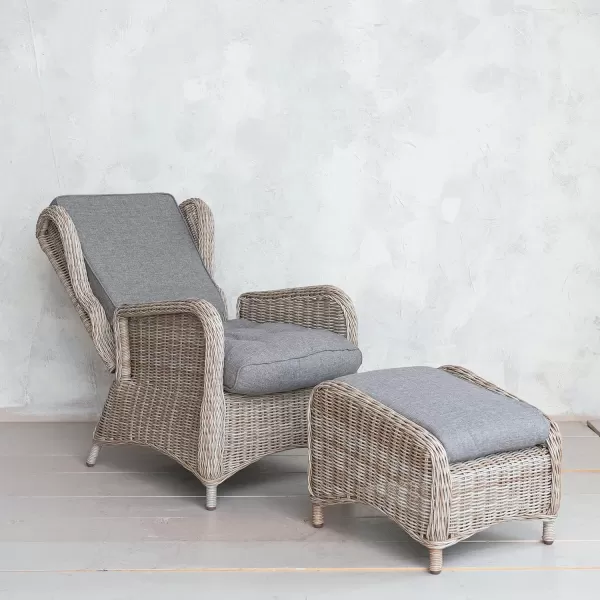 Creative CoOp Natural Wicker and Aluminum Accent Chair with Ottoman Grey