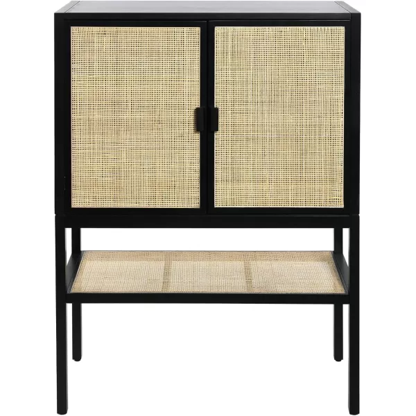Creative CoOp Pine Wood Natural Rattan Details Cabinet GreyBlack