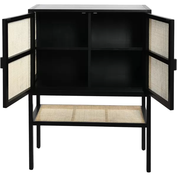 Creative CoOp Pine Wood Natural Rattan Details Cabinet GreyBlack