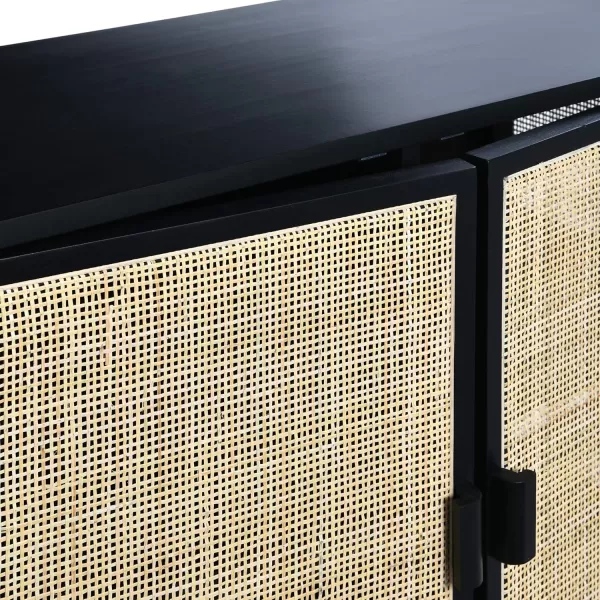 Creative CoOp Pine Wood Natural Rattan Details Cabinet GreyBlack