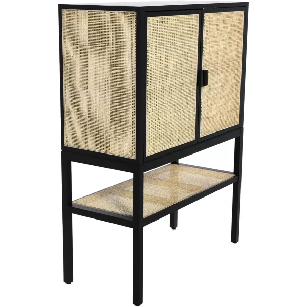 Creative CoOp Pine Wood Natural Rattan Details Cabinet GreyBlack