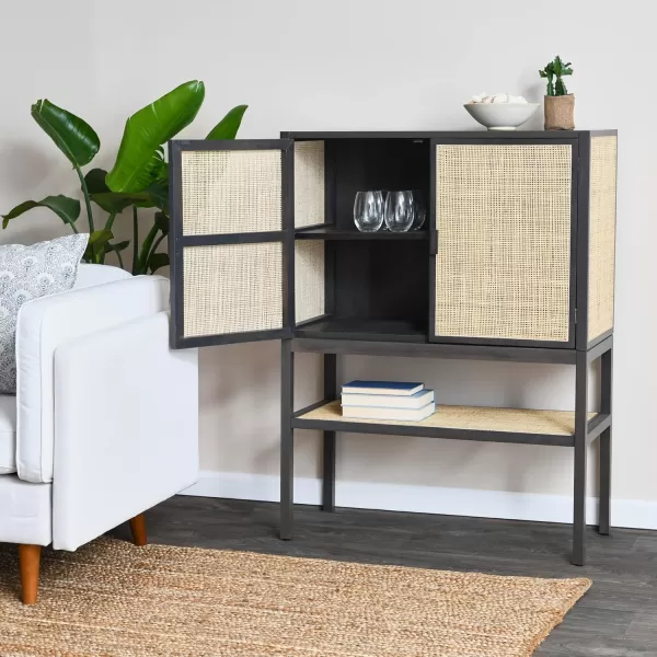 Creative CoOp Pine Wood Natural Rattan Details Cabinet GreyGrey