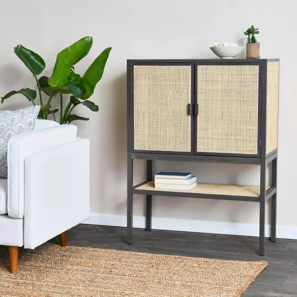 Creative CoOp Pine Wood Natural Rattan Details Cabinet GreyGrey