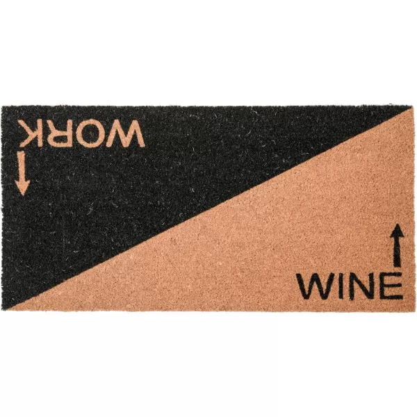 Creative CoOp Printed 2Tone Coir Work and Wine Message and PVC Back Natural and Black Doormat