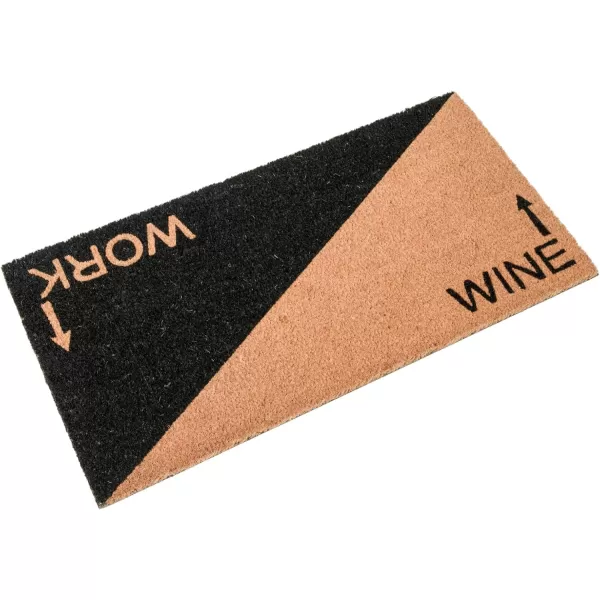 Creative CoOp Printed 2Tone Coir Work and Wine Message and PVC Back Natural and Black Doormat