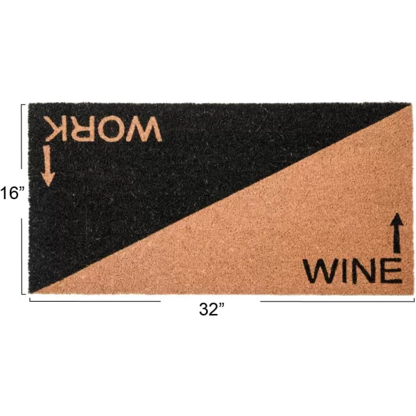 Creative CoOp Printed 2Tone Coir Work and Wine Message and PVC Back Natural and Black Doormat
