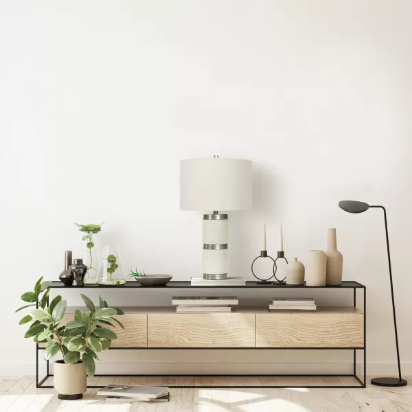 Creative CoOp Raw Concrete Imprinted Diamond Design and Metal Accents Table Lamp GreyLight Gray