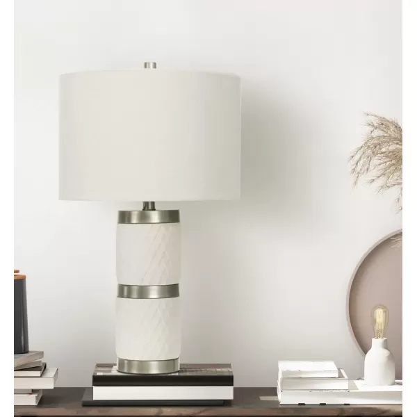 Creative CoOp Raw Concrete Imprinted Diamond Design and Metal Accents Table Lamp GreyLight Gray