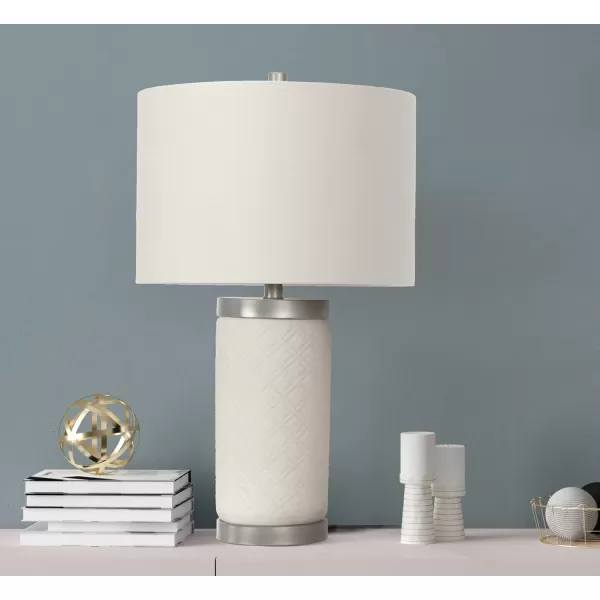 Creative CoOp Raw Concrete Imprinted Diamond Design and Metal Accents Table Lamp GreyLight Gray