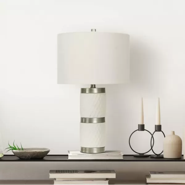 Creative CoOp Raw Concrete Imprinted Diamond Design and Metal Accents Table Lamp GreyLight Gray