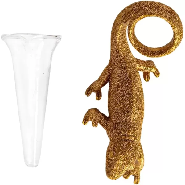 Creative CoOp Resin Chameleon with Glass Vase Gold