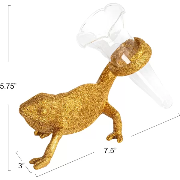 Creative CoOp Resin Chameleon with Glass Vase Gold