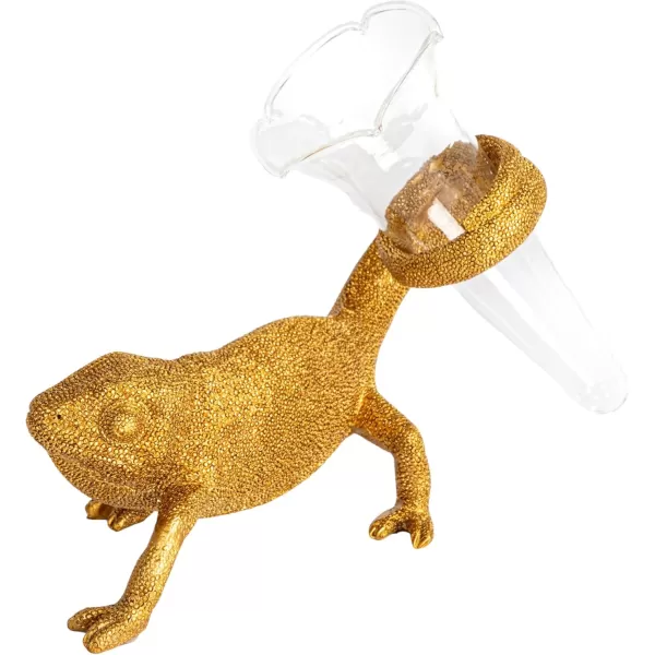 Creative CoOp Resin Chameleon with Glass Vase Gold
