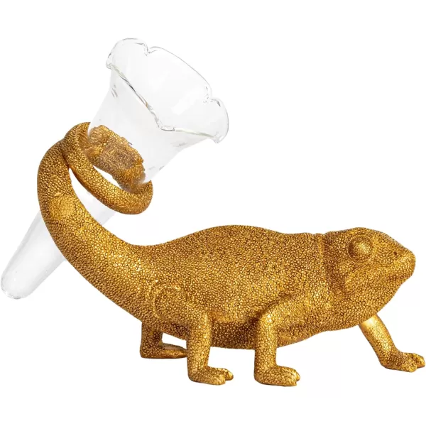 Creative CoOp Resin Chameleon with Glass Vase Gold