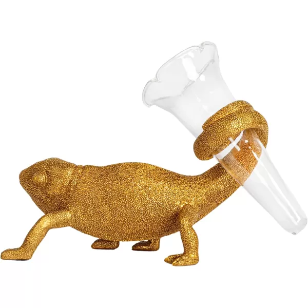Creative CoOp Resin Chameleon with Glass Vase Gold
