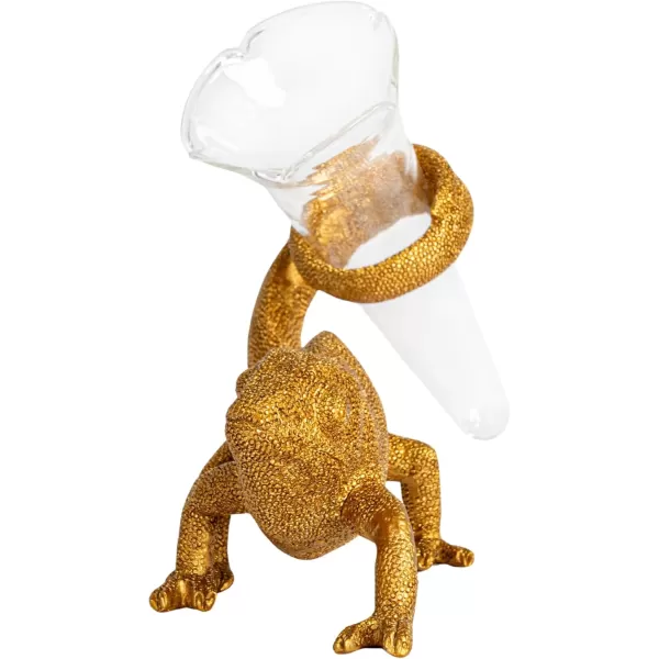Creative CoOp Resin Chameleon with Glass Vase Gold