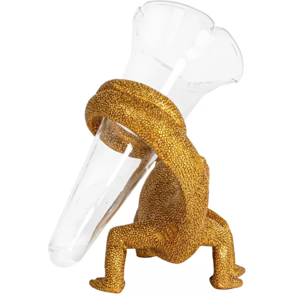 Creative CoOp Resin Chameleon with Glass Vase Gold