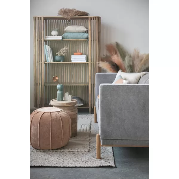 Creative CoOp Round Cotton Velvet Pouf Sand