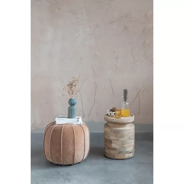 Creative CoOp Round Cotton Velvet Pouf Sand