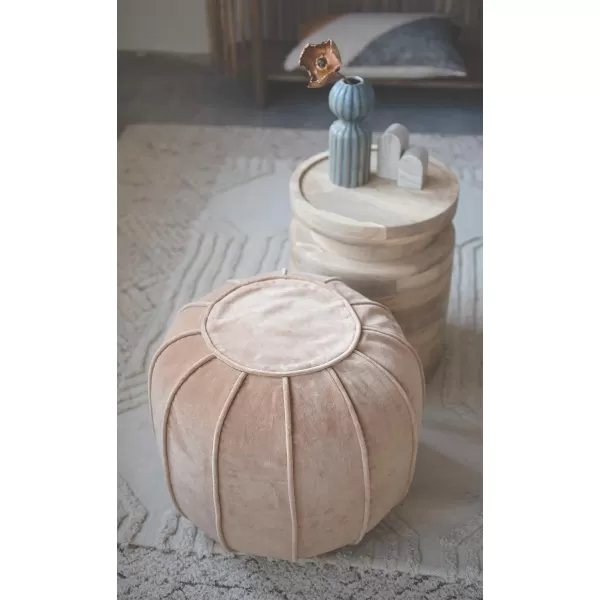 Creative CoOp Round Cotton Velvet Pouf Sand