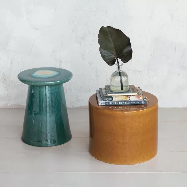 Creative CoOp Round Reactive Glaze Stoneware Stool Teal