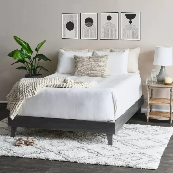Creative CoOp Round Solid Wood End Table with 2 Woven Cane Shelves Grey WashedGrey