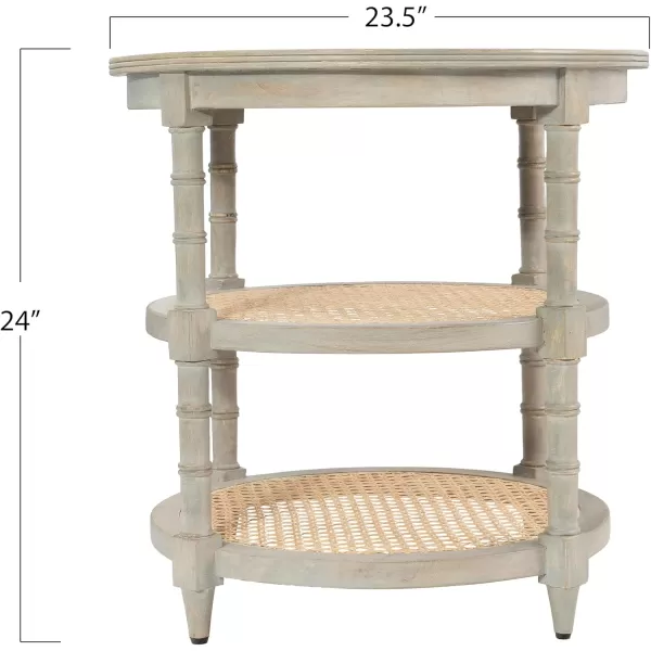 Creative CoOp Round Solid Wood End Table with 2 Woven Cane Shelves Grey WashedGrey