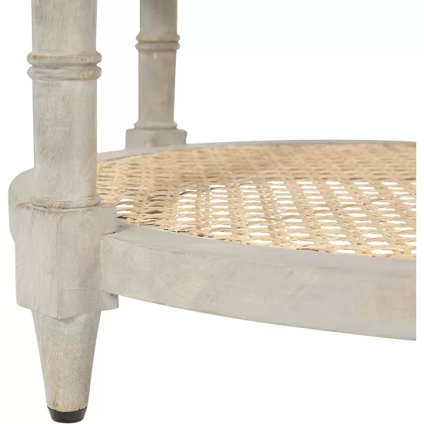 Creative CoOp Round Solid Wood End Table with 2 Woven Cane Shelves Grey WashedGrey