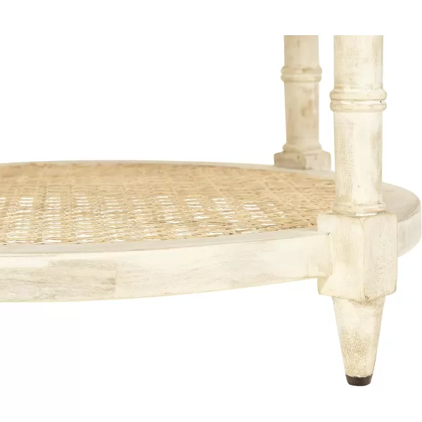 Creative CoOp Round Solid Wood End Table with 2 Woven Cane Shelves Grey WashedTanBeige