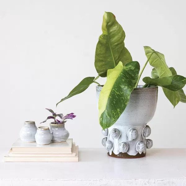 Creative CoOp Round TerraCotta Hobnail Footed Vase GreenWhite