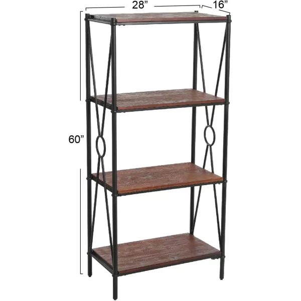 Creative CoOp Saratoga Rustic Solid Wood and Metal 4 Shelf Open Storage BookshelfChestnut Finish