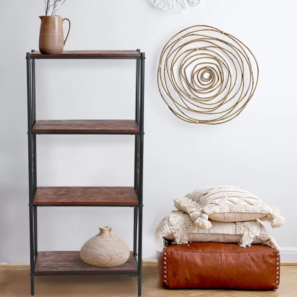 Creative CoOp Saratoga Rustic Solid Wood and Metal 4 Shelf Open Storage BookshelfChestnut Finish