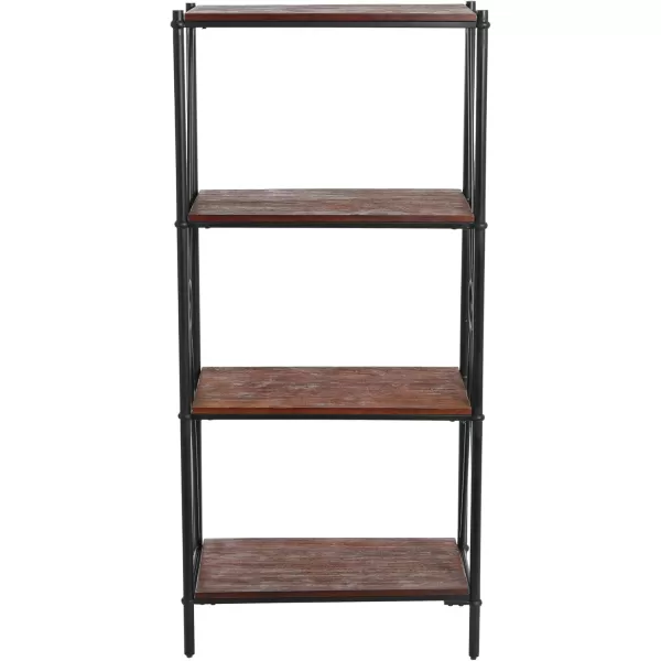 Creative CoOp Saratoga Rustic Solid Wood and Metal 4 Shelf Open Storage BookshelfChestnut Finish