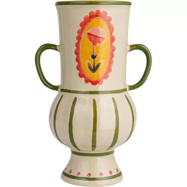 Creative CoOp Scandinavian Blossom HandPainted Stoneware Urn Multicolor