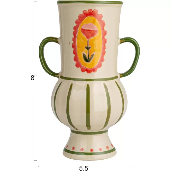 Creative CoOp Scandinavian Blossom HandPainted Stoneware Urn Multicolor