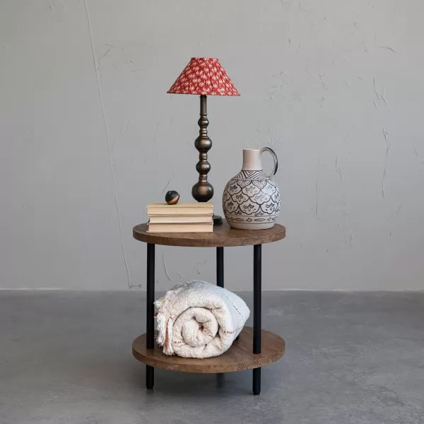 Creative CoOp Sculptural Metal Patterned Shade Set of 2 Antique Brass Finish and Red Table Lamp