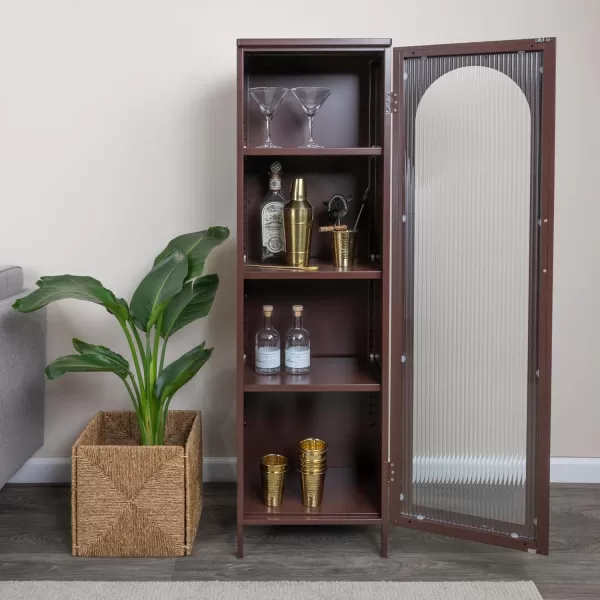 Creative CoOp Solstice Metal Cabinet with 2 Arched Glass Doors Dark GreenBrown