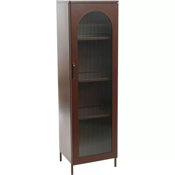 Creative CoOp Solstice Metal Cabinet with 2 Arched Glass Doors Dark GreenBrown