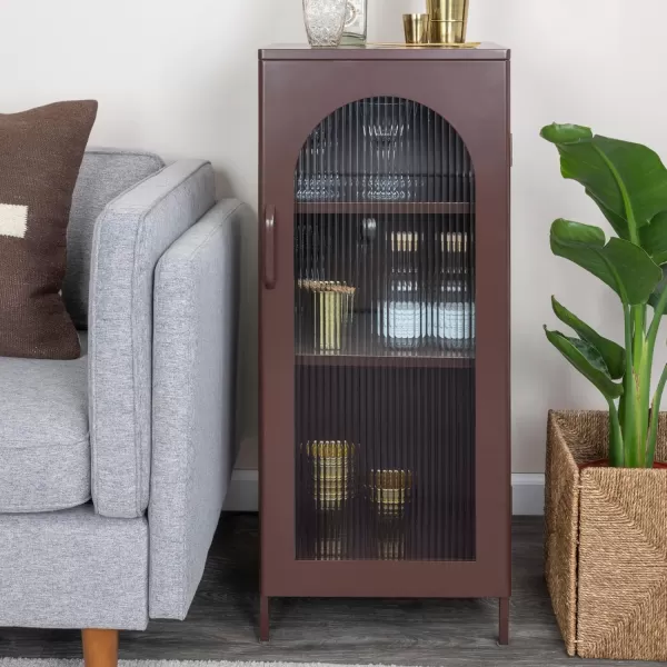 Creative CoOp Solstice Metal Cabinet with 2 Arched Glass Doors Dark GreenBrown