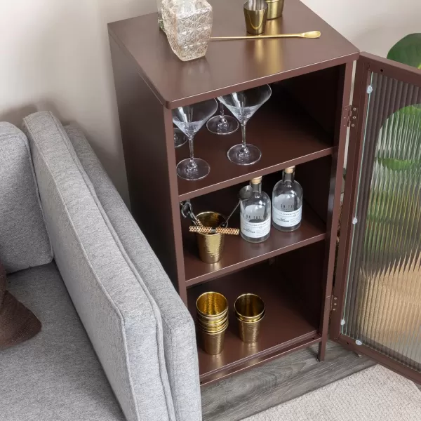 Creative CoOp Solstice Metal Cabinet with 2 Arched Glass Doors Dark GreenBrown