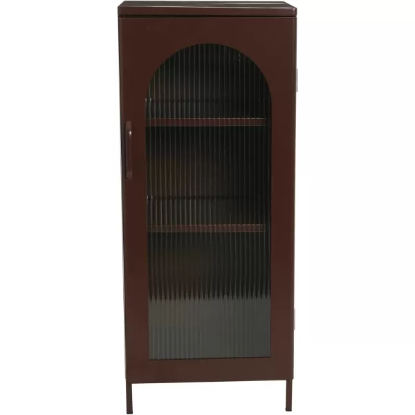 Creative CoOp Solstice Metal Cabinet with 2 Arched Glass Doors Dark GreenBrown