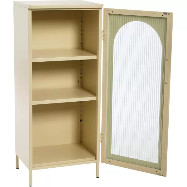 Creative CoOp Solstice Metal Cabinet with 2 Arched Glass Doors Dark GreenCream