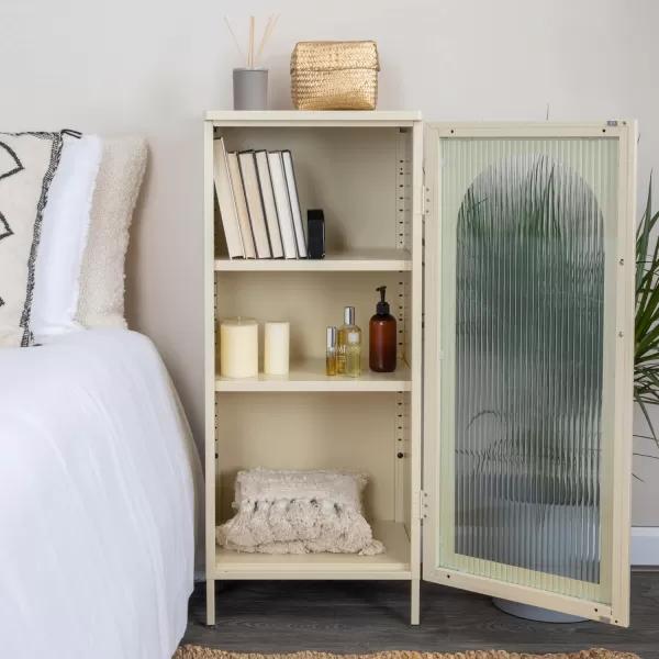 Creative CoOp Solstice Metal Cabinet with 2 Arched Glass Doors Dark GreenCream