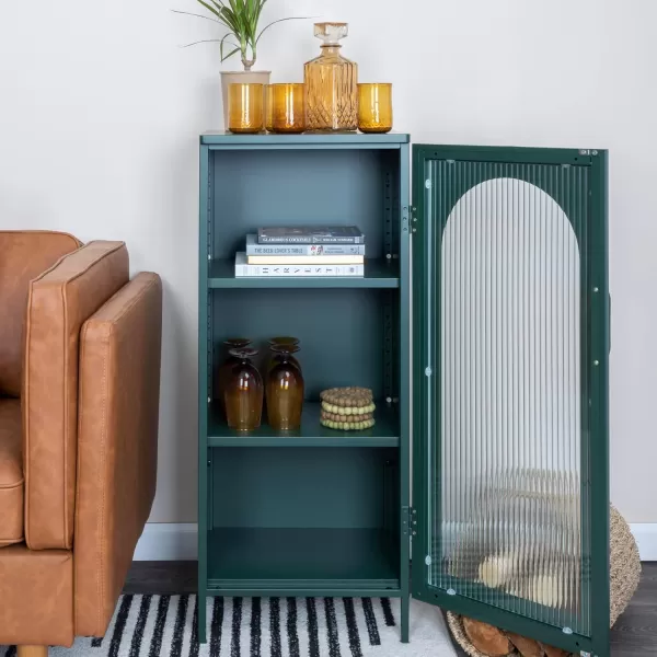 Creative CoOp Solstice Metal Cabinet with 2 Arched Glass Doors Dark GreenGreen