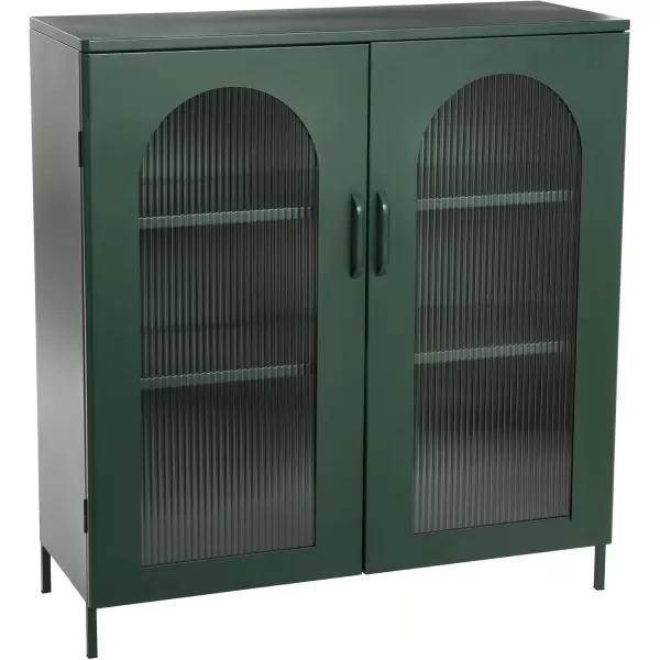 Creative CoOp Solstice Metal Cabinet with 2 Arched Glass Doors Dark GreenGreen