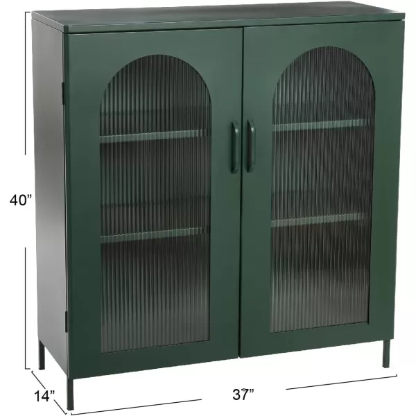 Creative CoOp Solstice Metal Cabinet with 2 Arched Glass Doors Dark GreenGreen