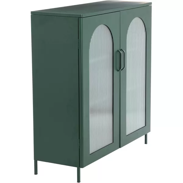 Creative CoOp Solstice Metal Cabinet with 2 Arched Glass Doors Dark GreenGreen