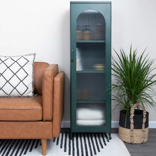 Creative CoOp Solstice Metal Cabinet with 2 Arched Glass Doors Dark GreenGreen