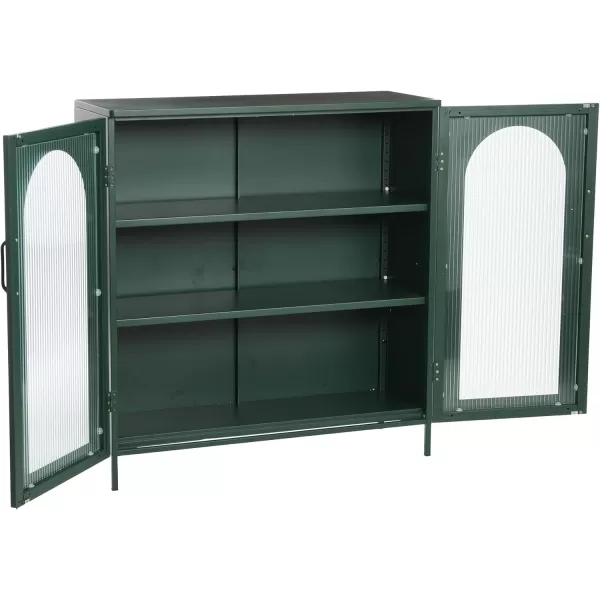 Creative CoOp Solstice Metal Cabinet with 2 Arched Glass Doors Dark GreenGreen